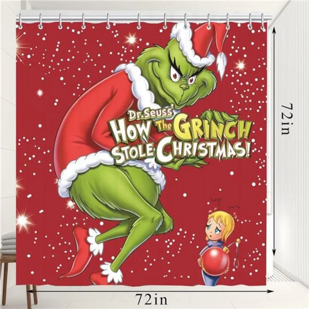 4 Pcs Christmas Shower Curtain Rug Bath Mat Toilet Lid Cover for Bathroom